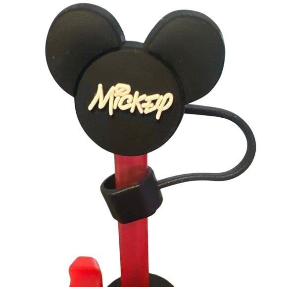 Mickey Mouse cup 4 Piece set Straw cap & charm,handle charm, bag charm Brand New - Picture 2 of 7